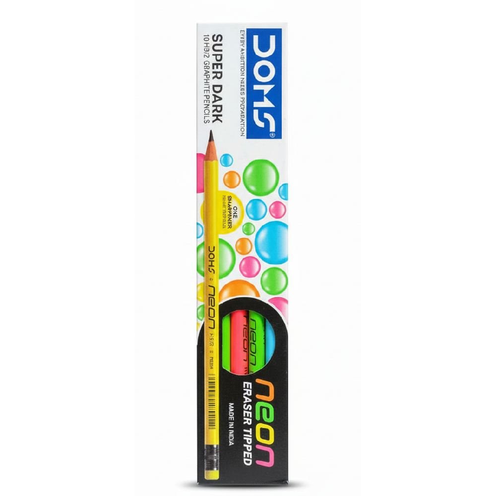 Doms Neon Super Dark Pencils Free Eraser and Sharpner pack of 1